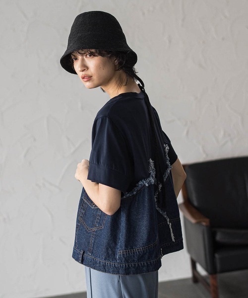 MAYSON GREY（メイソングレイ）の「デニムドッキングTシャツ（Tシャツ/カットソー・レディース・ネイビー/オフホワイト・M）」の8枚目の写真