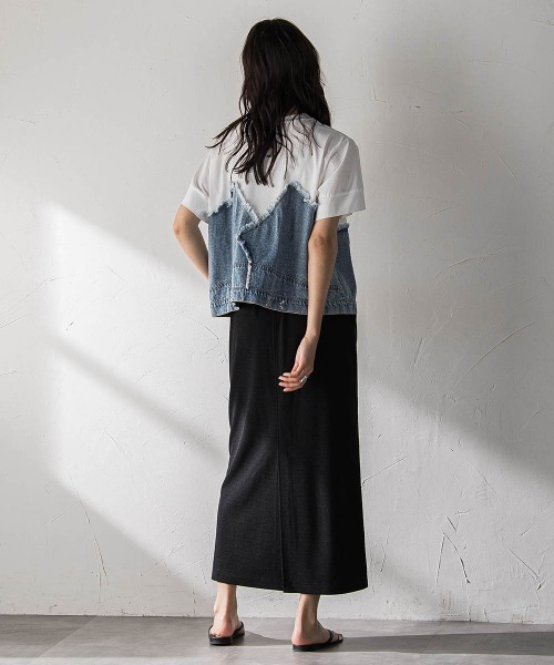 MAYSON GREY（メイソングレイ）の「デニムドッキングTシャツ（Tシャツ/カットソー・レディース・ネイビー/オフホワイト・M）」の5枚目の写真