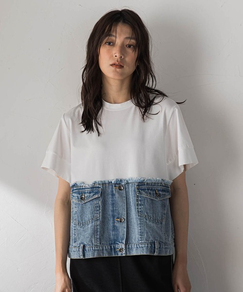 MAYSON GREY（メイソングレイ）の「デニムドッキングTシャツ（Tシャツ/カットソー・レディース・ネイビー/オフホワイト・M）」の15枚目の写真