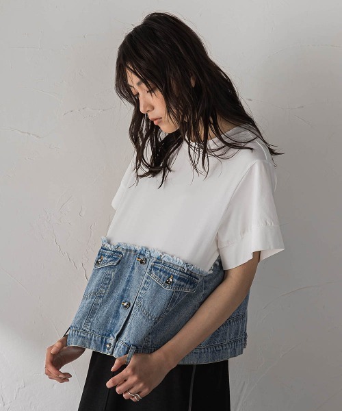 MAYSON GREY（メイソングレイ）の「デニムドッキングTシャツ（Tシャツ/カットソー・レディース・ネイビー/オフホワイト・M）」の17枚目の写真