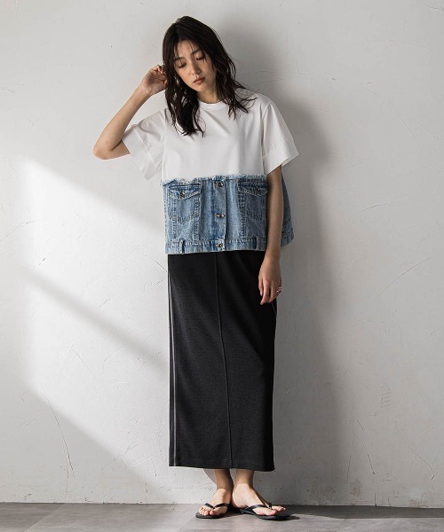 MAYSON GREY（メイソングレイ）の「デニムドッキングTシャツ（Tシャツ/カットソー・レディース・ネイビー/オフホワイト・M）」の6枚目の写真