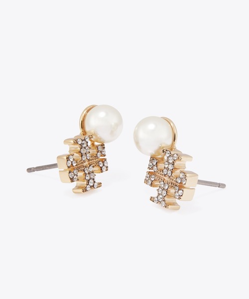 TORY BURCH（トリーバーチ）の「ムーンダンス ロゴ＆パール スタッドピアス（ピアス（両耳用）・レディース・シルバー系・ONE SIZE）」の2枚目の写真