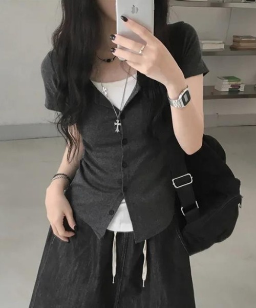 semplice(センプリチェ)の「Tシャツ【韓国ファッション】(Tシャツ/カットソー・レディース・グレー・F)」の5枚目の写真