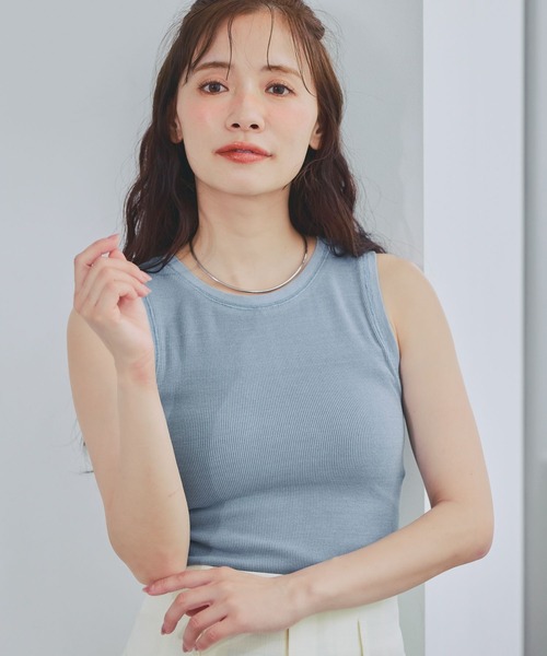 mysty woman（ミスティウーマン）の「ピグメントテレコタンクトップ　798489（タンクトップ・レディース・オフホワイト/ブルー/チャコールグレー・FREE）」の9枚目の写真