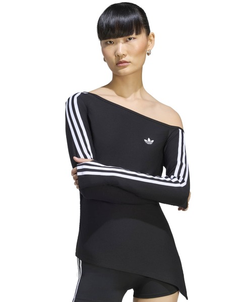 adidas(アディダス)の「adidas ONE SHOULDER ASYMMETRIC TOP / アディダス ワンショルダー アシンメトリック トップ(Tシャツ/カットソー・レディース・ブラック・S/M/L)」の1枚目の写真