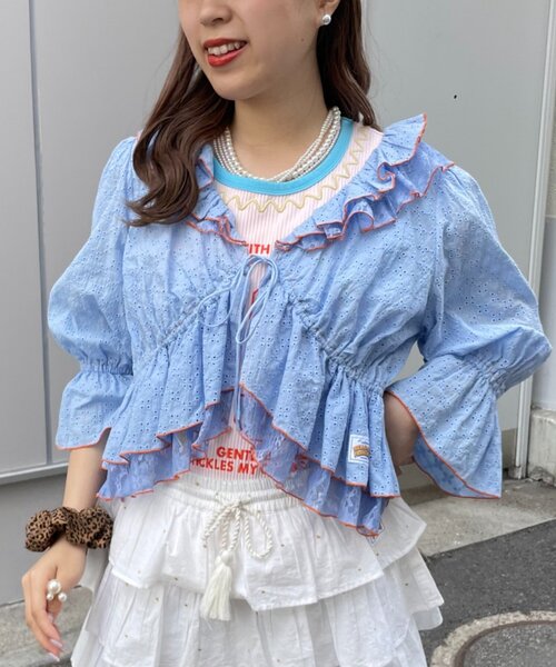 HELLO.SANFRANCISCO(ハローサンフランシスコ)の「【HELLO.SANFRANCISCO】レースボレロメロウブラウス(シャツ/ブラウス・レディース・ブルー/ホワイト/ブラック・ONE SIZE)」の1枚目の写真