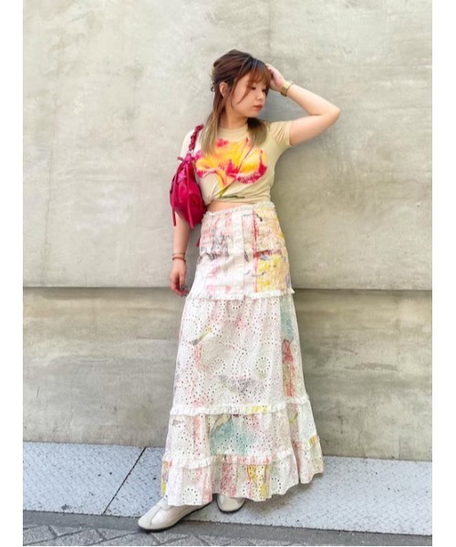 セール】【Desigual】フラワープリントティアードロングスカート