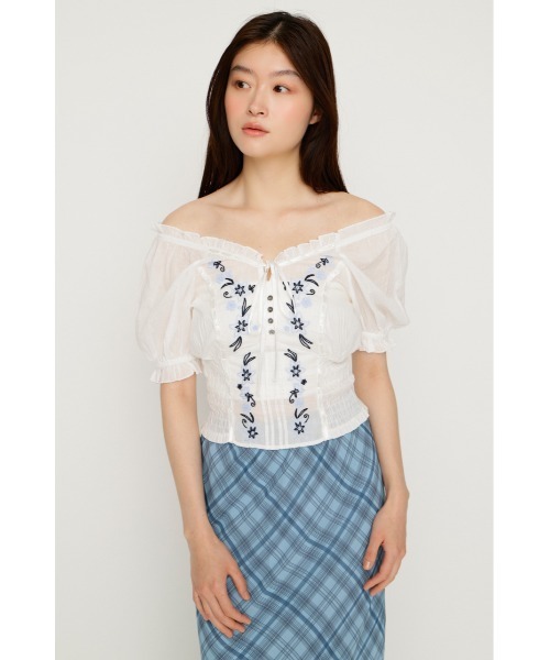 SLY(スライ)の「BLOOMING EMBROIDERY BLOUSE ブルーミングエンブロイダリーブラウス 夏服(シャツ/ブラウス・レディース・ホワイト/ライトイエロー/ブラック・FREE)」の7枚目の写真