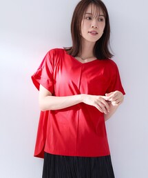【洗える/前後差/美シルエット】Vネックタックプルオーバーニット