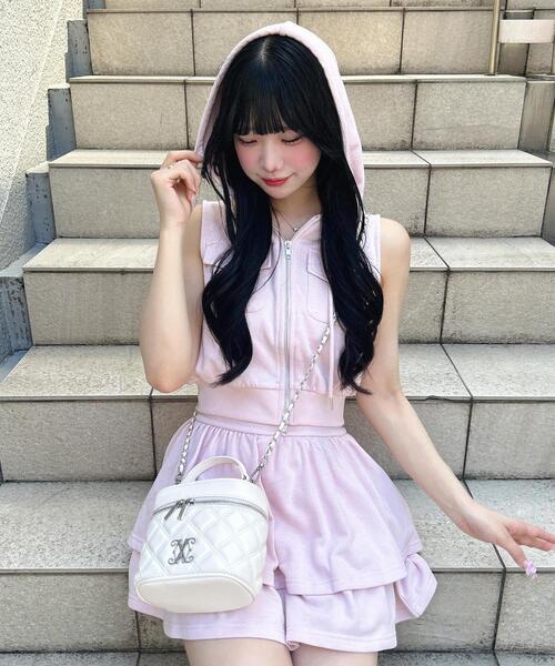 INGNI(イング)の「ラメスウェットジップパーカー+スカパン/セットアップ(セットアップ・レディース・グレー/ライトピンク/ブラック・M)」の3枚目の写真
