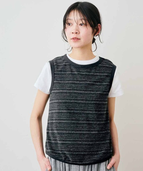 Live in comfort(リブインコンフォート)の「リブ イン コンフォート 一枚でさらりと快適 やさしいパイル×抗菌防臭素材のマルチボーダータンクトップ(タンクトップ・レディース・ブラウン系その他/ホワイト×ブラック/グレー系その他・M/L/LL)」の2枚目の写真