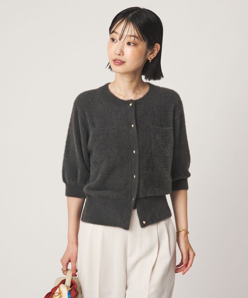 green label relaxing(グリーンレーベルリラクシング)の「フラッフフェザー ハーフスリーブ ニット カーディガン(カーディガン/ボレロ・レディース・ブラウン/ライム/ダークグレー/オフホワイト・FREE)」の1枚目の写真