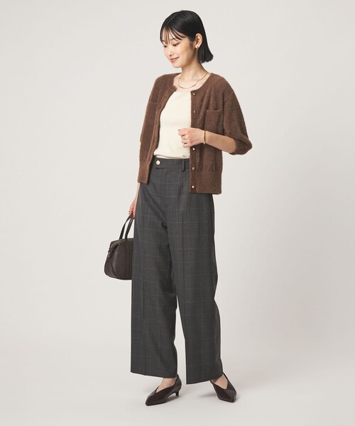 green label relaxing(グリーンレーベルリラクシング)の「フラッフフェザー ハーフスリーブ ニット カーディガン(カーディガン/ボレロ・レディース・ブラウン/ライム/ダークグレー/オフホワイト・FREE)」の7枚目の写真