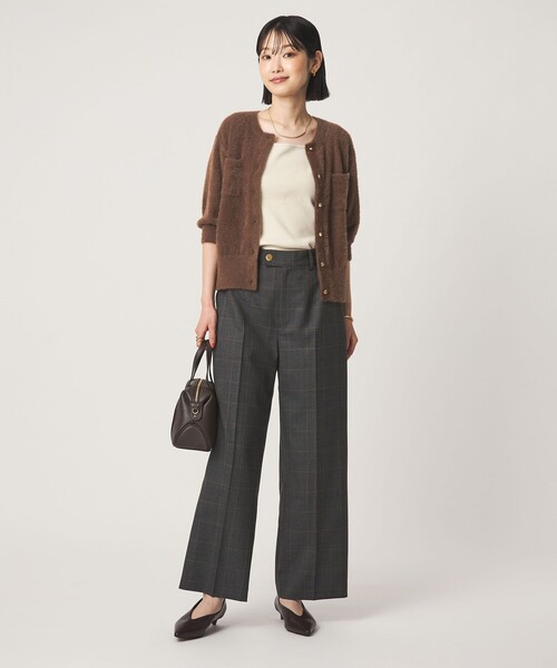 green label relaxing(グリーンレーベルリラクシング)の「フラッフフェザー ハーフスリーブ ニット カーディガン(カーディガン/ボレロ・レディース・ブラウン/ライム/ダークグレー/オフホワイト・FREE)」の8枚目の写真