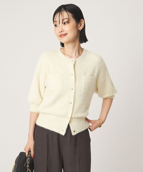 green label relaxing(グリーンレーベルリラクシング)の「フラッフフェザー ハーフスリーブ ニット カーディガン(カーディガン/ボレロ・レディース・ブラウン/ライム/ダークグレー/オフホワイト・FREE)」の9枚目の写真