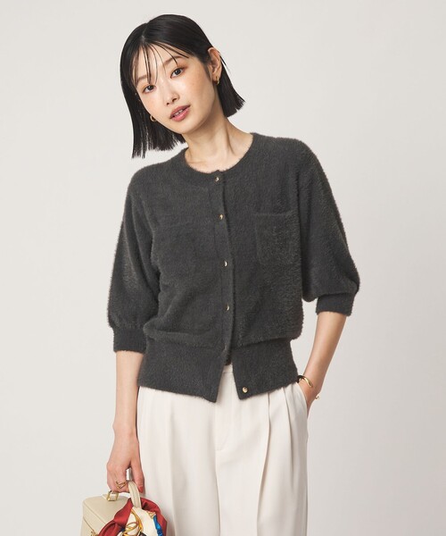 green label relaxing(グリーンレーベルリラクシング)の「フラッフフェザー ハーフスリーブ ニット カーディガン(カーディガン/ボレロ・レディース・ブラウン/ライム/ダークグレー/オフホワイト・FREE)」の12枚目の写真