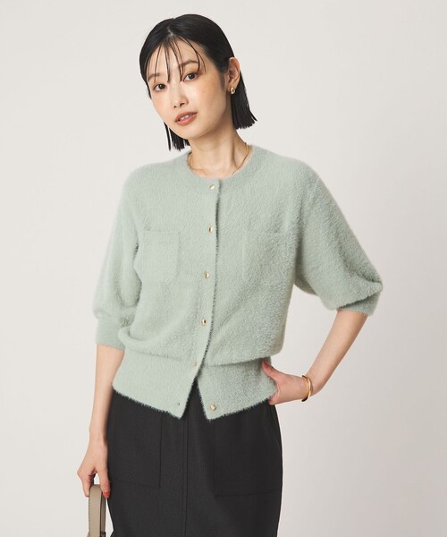 green label relaxing(グリーンレーベルリラクシング)の「フラッフフェザー ハーフスリーブ ニット カーディガン(カーディガン/ボレロ・レディース・ブラウン/ライム/ダークグレー/オフホワイト・FREE)」の15枚目の写真