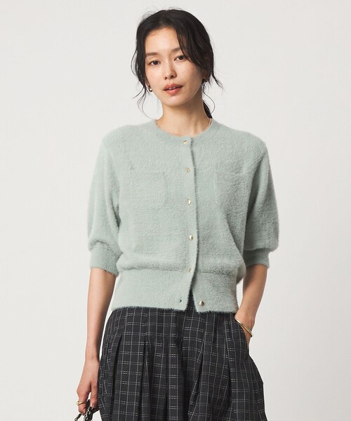 green label relaxing(グリーンレーベルリラクシング)の「フラッフフェザー ハーフスリーブ ニット カーディガン(カーディガン/ボレロ・レディース・ブラウン/ライム/ダークグレー/オフホワイト・FREE)」の19枚目の写真