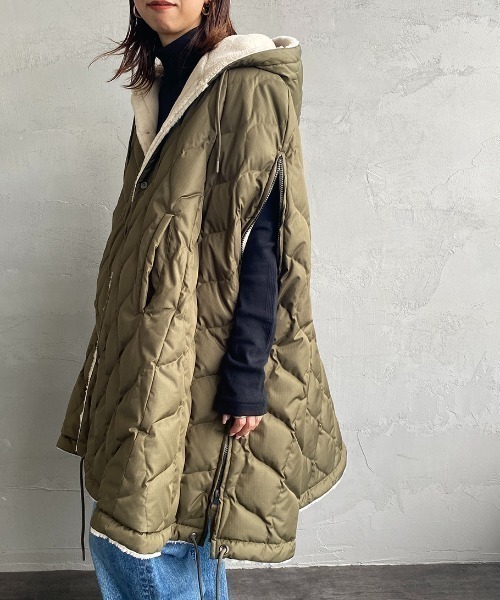 MILITARY 絎縫羽絨斗篷披肩