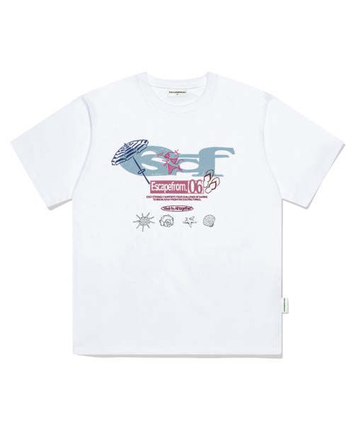 ESCAPEFROM(エスケープフロム)の「サマービーチ ESCF ロゴコラージュプリントオーバーサイズ半袖Tシャツ ホワイト(Tシャツ/カットソー・レディース・その他・LARGE/MEDIUM/SMALL)」の2枚目の写真