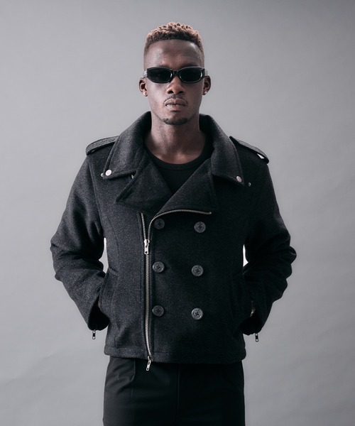 ANDER HUNK(アンダーハンク)の「Riders Design Melton Short P-coat/ライダースデザインメルトンPコート(ピーコート・メンズ・バーガンディー/グレー/ブラック・SMALL/MEDIUM/LARGE)」の4枚目の写真