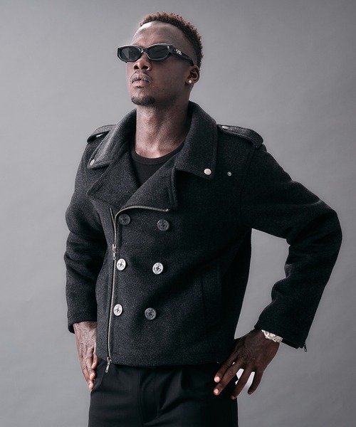 ANDER HUNK(アンダーハンク)の「Riders Design Melton Short P-coat/ライダースデザインメルトンPコート(ピーコート・メンズ・バーガンディー/グレー/ブラック・SMALL/MEDIUM/LARGE)」の8枚目の写真