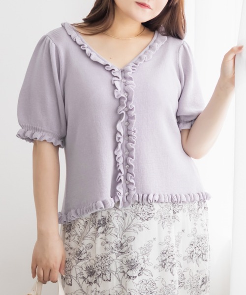 CLETTE(クレット)の「Vネックフリルニット(ニット/セーター・レディース・ラベンダー/ピンク/ブラック・3L/4L/LL)」の14枚目の写真