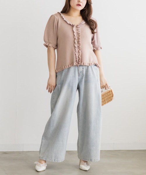 CLETTE(クレット)の「Vネックフリルニット(ニット/セーター・レディース・ラベンダー/ピンク/ブラック・3L/4L/LL)」の10枚目の写真
