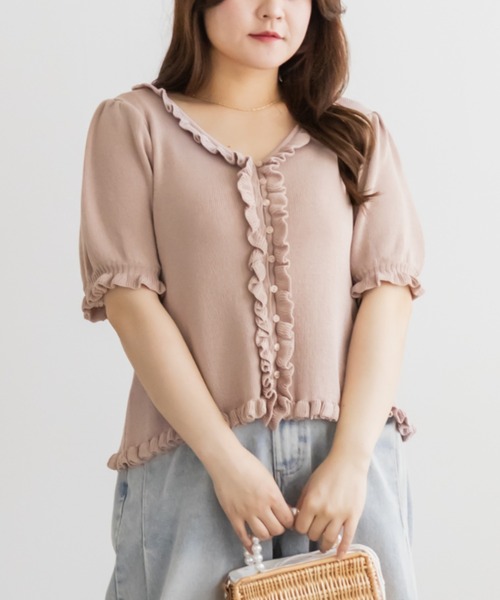 CLETTE(クレット)の「Vネックフリルニット(ニット/セーター・レディース・ラベンダー/ピンク/ブラック・3L/4L/LL)」の17枚目の写真