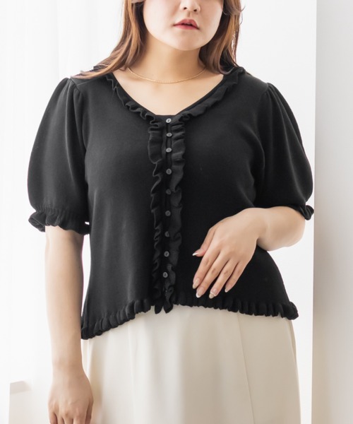 CLETTE(クレット)の「Vネックフリルニット(ニット/セーター・レディース・ラベンダー/ピンク/ブラック・3L/4L/LL)」の18枚目の写真