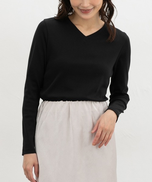 Honeys(ハニーズ)の「オーガニックVネックT(Tシャツ/カットソー・レディース・ブラック/ネイビー系1/ダークグリーン/ベージュ系その他2/ダークオレンジ・M/L/LL)」の8枚目の写真