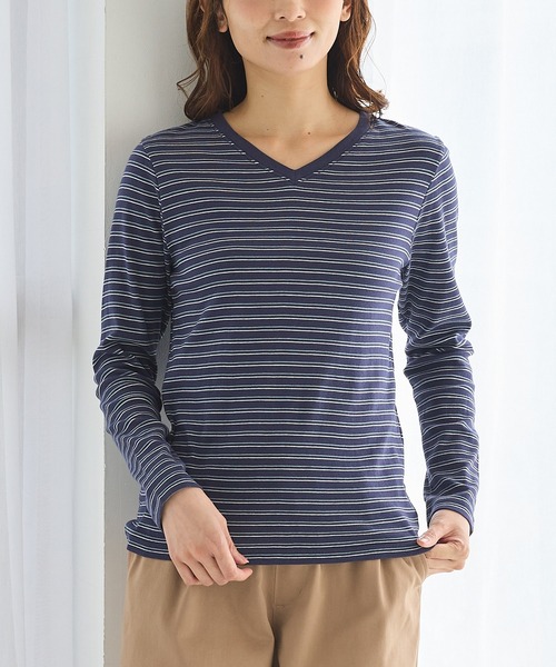 Honeys(ハニーズ)の「オーガニックVネックT(Tシャツ/カットソー・レディース・ブラック/ネイビー系1/ダークグリーン/ベージュ系その他2/ダークオレンジ・M/L/LL)」の17枚目の写真