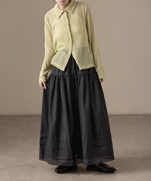 Fashion Letter(ファッションレター)の「T/Cブロード×レース ティアード ロングスカート(スカート・レディース・ブラック/ホワイト・M)」の8枚目の写真