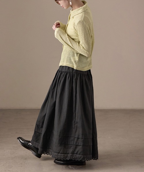 Fashion Letter(ファッションレター)の「T/Cブロード×レース ティアード ロングスカート(スカート・レディース・ブラック/ホワイト・M)」の9枚目の写真