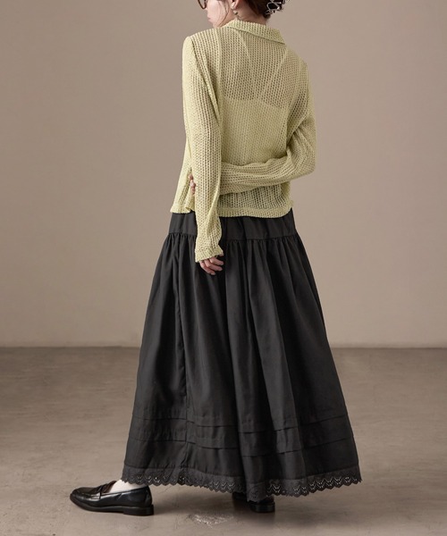 Fashion Letter(ファッションレター)の「T/Cブロード×レース ティアード ロングスカート(スカート・レディース・ブラック/ホワイト・M)」の11枚目の写真