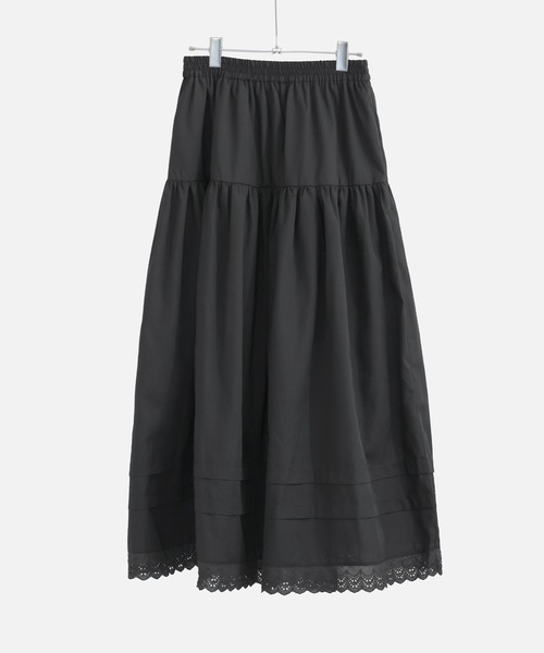 Fashion Letter(ファッションレター)の「T/Cブロード×レース ティアード ロングスカート(スカート・レディース・ブラック/ホワイト・M)」の12枚目の写真