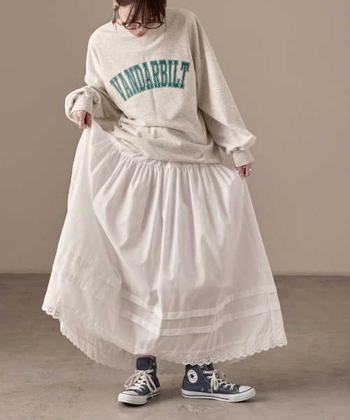 Fashion Letter(ファッションレター)の「T/Cブロード×レース ティアード ロングスカート(スカート・レディース・ブラック/ホワイト・M)」の14枚目の写真