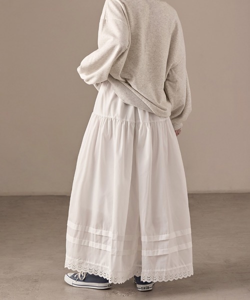 Fashion Letter(ファッションレター)の「T/Cブロード×レース ティアード ロングスカート(スカート・レディース・ブラック/ホワイト・M)」の19枚目の写真
