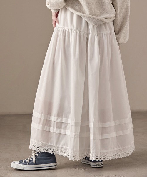 Fashion Letter(ファッションレター)の「T/Cブロード×レース ティアード ロングスカート(スカート・レディース・ブラック/ホワイト・M)」の20枚目の写真