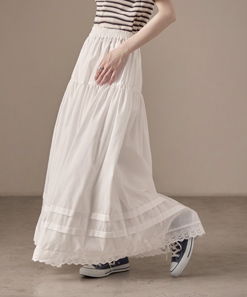 Fashion Letter(ファッションレター)の「T/Cブロード×レース ティアード ロングスカート(スカート・レディース・ブラック/ホワイト・M)」の22枚目の写真