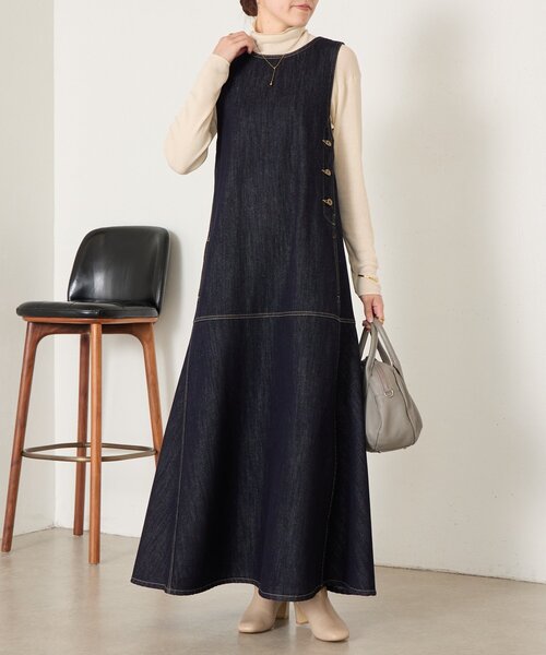 BEARDSLEY(ビアズリー)の「《ZOZO先行予約開始》デニムワンピース(ワンピース・レディース・インディゴブルー・1/0)」の6枚目の写真