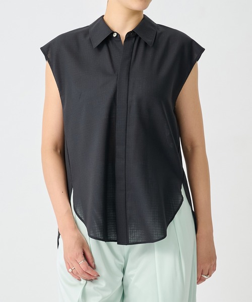 CITY TOKYO(シティトウキョウ)の「【CITY TOKYO/シティートウキョウ】Ripstop Sheer Shirt/リップストップシアーシャツ(シャツ/ブラウス・レディース・ホワイト/ブラック・FREE)」の1枚目の写真