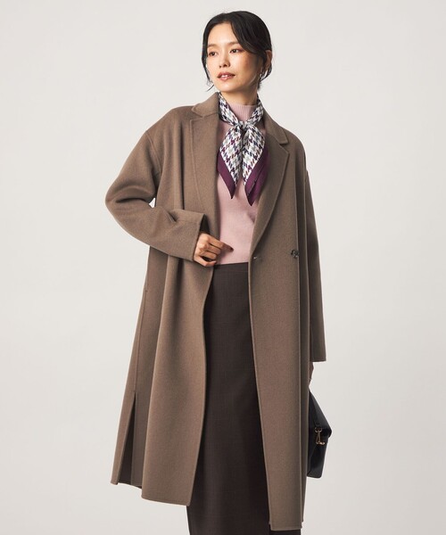 green label relaxing(グリーンレーベルリラクシング)の「リバー ロングコート(チェスターコート・レディース・ブラック/モカ・38/36)」の1枚目の写真