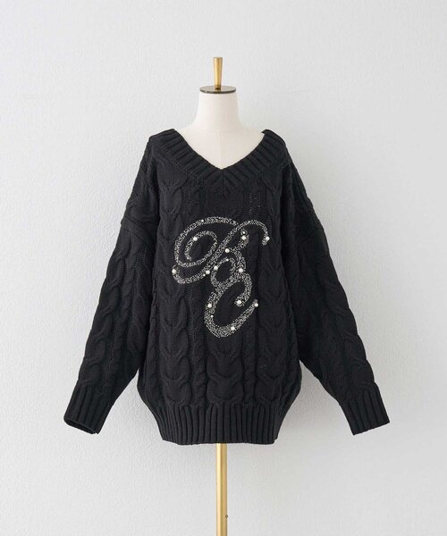 Belle Charme(ベルシャルム)の「【Belle Charme】BC Bijou Logo Big Cable Knit(ニット/セーター・レディース・オフホワイト/ベージュ/サックスブルー/ブラック・FREE)」の12枚目の写真