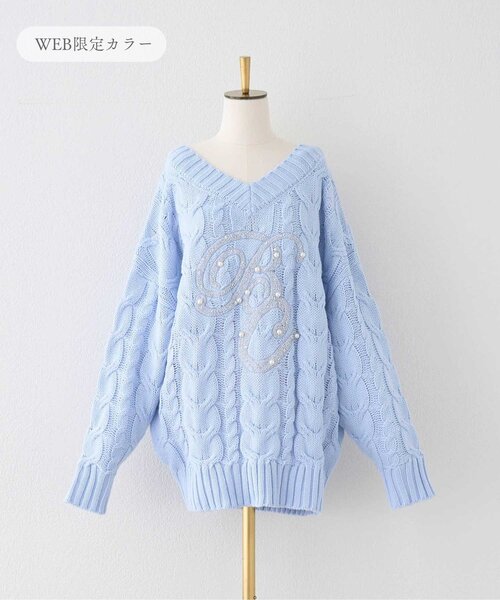 Belle Charme(ベルシャルム)の「【Belle Charme】BC Bijou Logo Big Cable Knit(ニット/セーター・レディース・オフホワイト/ベージュ/サックスブルー/ブラック・FREE)」の17枚目の写真