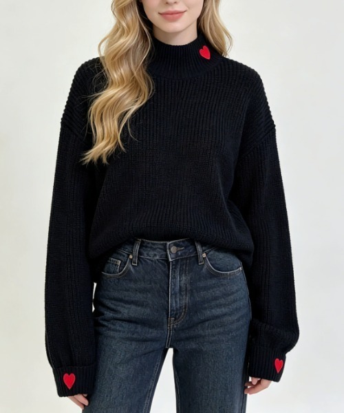 CHUL(チュル)の「ハート刺繍ハイネックニットプルオーバー(その他トップス・レディース・ブラック・MEDIUM/SMALL/X-LARGE/LARGE)」の1枚目の写真