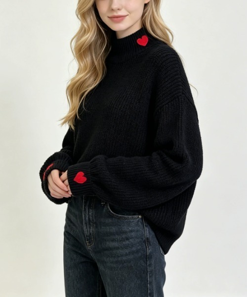 CHUL(チュル)の「ハート刺繍ハイネックニットプルオーバー(その他トップス・レディース・ブラック・MEDIUM/SMALL/X-LARGE/LARGE)」の2枚目の写真