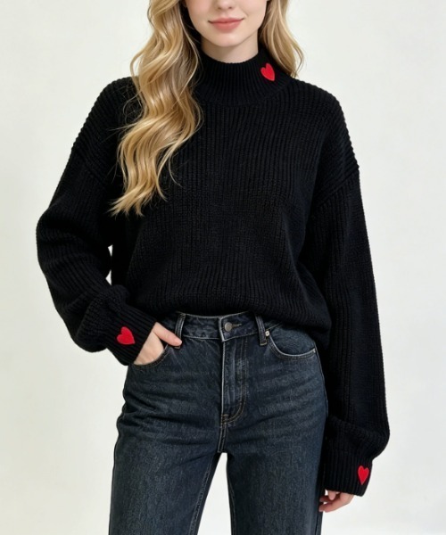 CHUL(チュル)の「ハート刺繍ハイネックニットプルオーバー(その他トップス・レディース・ブラック・MEDIUM/SMALL/X-LARGE/LARGE)」の3枚目の写真
