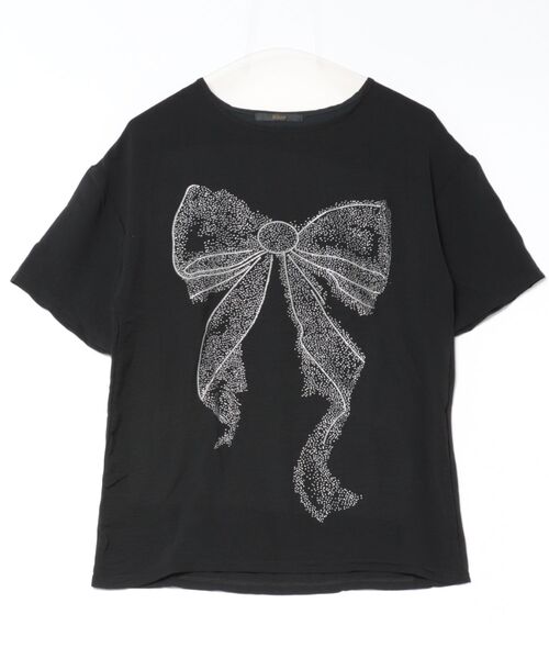 Ritzy(リッツィー)の「リボンプリント柄・オーバーサイズ半袖Tシャツ(Tシャツ/カットソー・レディース・ホワイト/ブラック・LARGE/MEDIUM)」の12枚目の写真