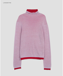 (T-7294)DOUBLE LAYERED COLOR POINT HIGH NECK KNIT